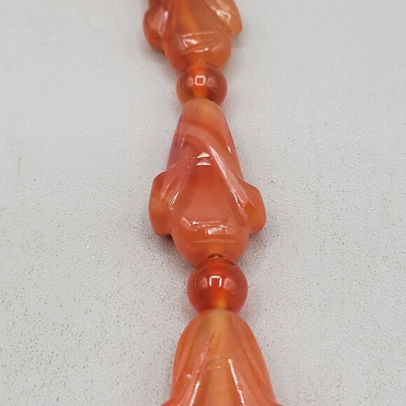 Antique Chinese Carved Red Carnelian Bead Necklace With Leaf Design - Picture 4 of 7